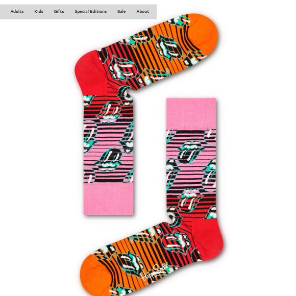 NWT $16 HAPPY SOCKS Rolling Stones Ruby Tuesday Mid-Calf Socks Wmns Sz 5.5-9.5 - Picture 2 of 5